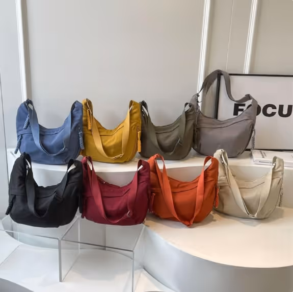 🏆5k sold this week!🔥Designer Direct Sales👜Women's Fashion Plain Color Nylon Crossbody Hobo Bag